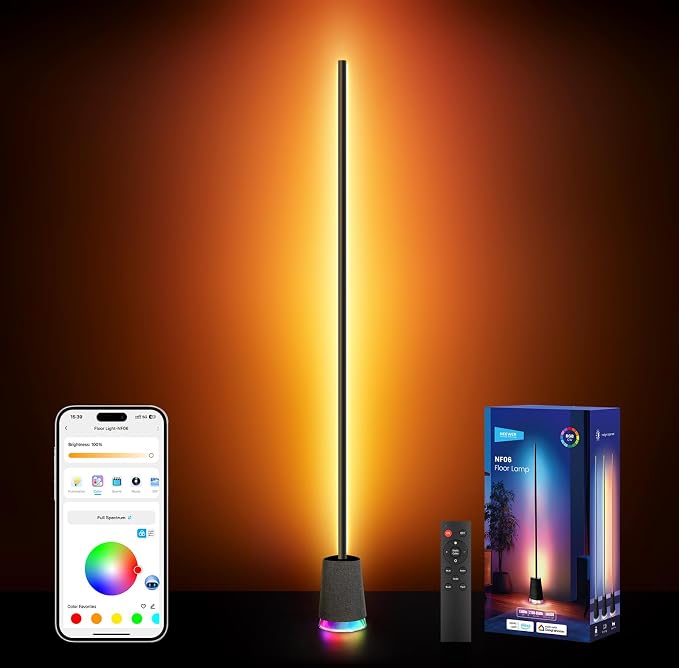 NEEWER NF06 RGB IC CW Smart Floor Lamp, 1500lm LED Standing Corner Light, APP/AI Design/Music Sync, 16 Million Color Ambient Lighting Compatible with Google and Alexa, Living Room Bedroom Home Decor by Neewer