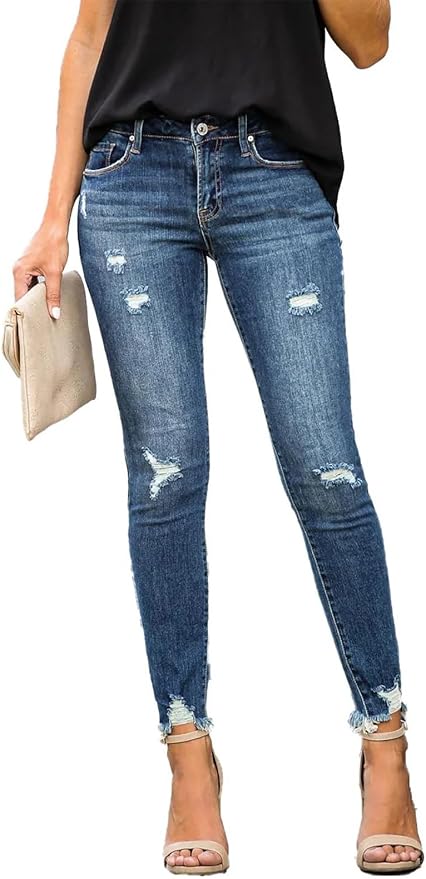 KUNMI Women's Skinny Ripped Trendy Jeans Distressed Stretchy Denim Pants - Image 2