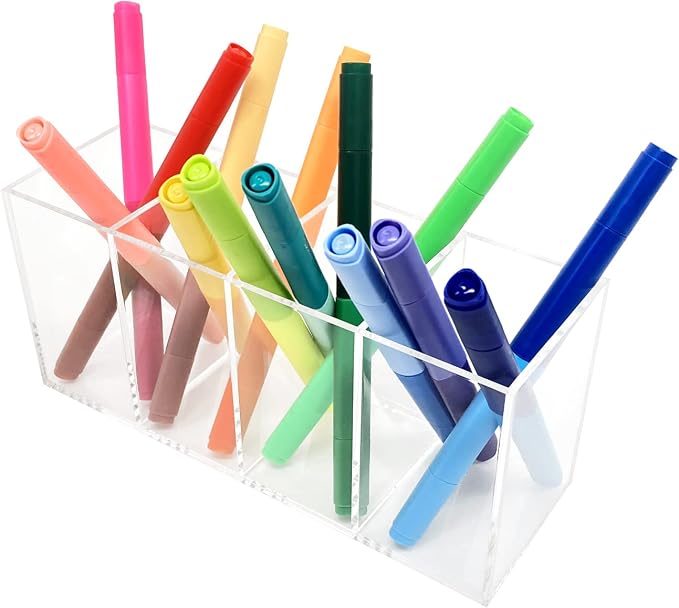 HSYMQ Acrylic Pen Holder 4 Compartments Clear Pencil Holder Organizer Makeup Brush Holder - Image 8