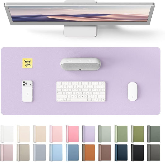 YSAGi PU Leather Desk Pad Protector – Non-Slip Waterproof Desk Mat for Office & Home, Easy Clean Large Mouse Pad & Laptop Writing Blotter 23.6"x13.8" Light Purple by YSAGi