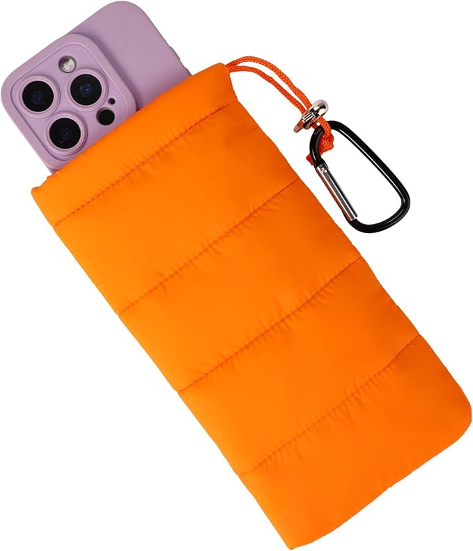 Lyreh Thermal Phone Case with Carabiner, Universal Cellphone Pouch to Prevent Freezing and Overheating, Insulated Warm Phone Cover Bags Extend Battery Life for Outdoor Sports Lovers Gifts (Orange) by Unknown