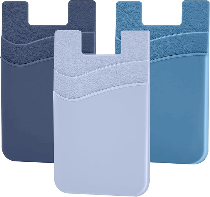 SHANSHUI Phone Wallet, 3 Pack Strong Adhesive Silicone Wallet Sleeve Pocket ID Credit Card Holder Stick on Fit for iPhone & All Smartphones by SHANSHUI