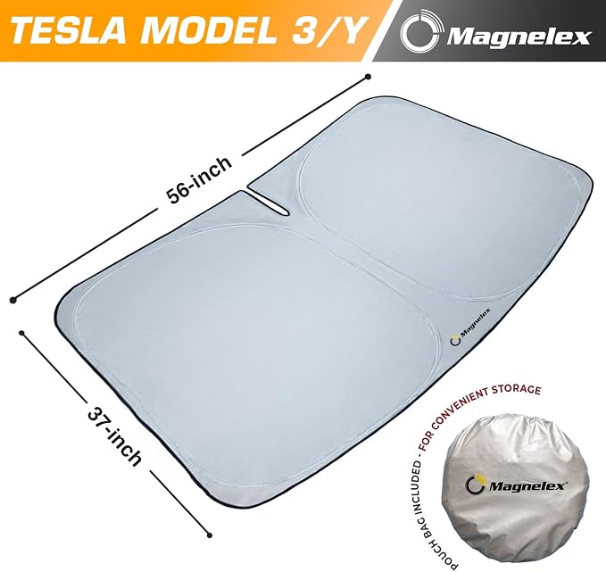 Magnelex Tesla Windshield Sun Shade (Model 3/Y), Reflective Polyester Blocks Heat & Sun, Foldable Car Window Sun Blocker, Mirror Cut-Out, Fade-Resistant Sunshade, Tesla 3 Accessories - Image 3