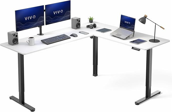VIVO White 75 x 63 in Corner Standing Desk, DESK-E3CTBW-75 | Electric, Large Reversible L-Shaped Table, Sit Stand Height Adjustable, Memory Controller, Office Furniture Sets, Black Frame by Unknown