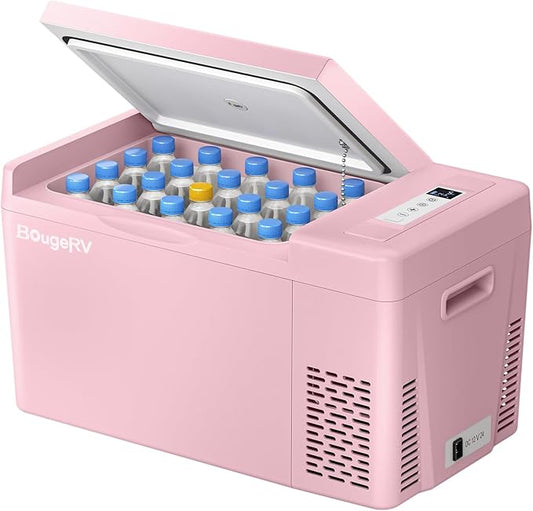 BougeRV Pink 23Quart Portable Refrigerator, 12 Volt Fridge 22L, Portable Freezer Compressor Cooler 12/24V DC 110~240 Volt AC for Truck Van RV Camper -8℉~50℉ by Unknown