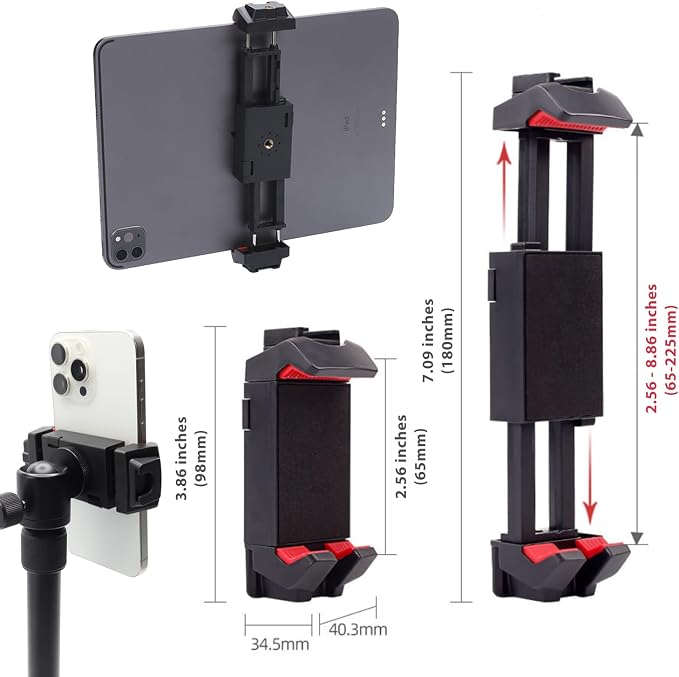 Kado Metal Portable Monitor Tablet Stand Tripod, Adjustable Height & Angle | 100x100mm 75x75mm Wall/Arm Mount Clamping, 360° Ball Head and 1/4" Screw Compact for Phone, Tablet, Projector, Camera, Webcam - Image 6