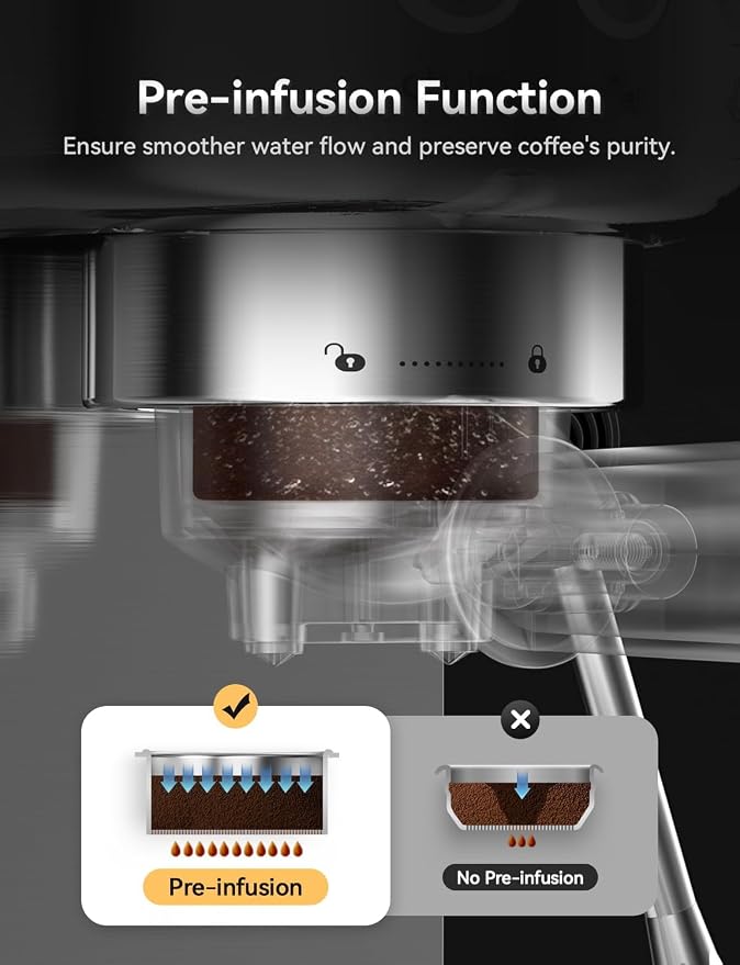 Neretva Espresso Machine 20 Bar, Super Compact Espresso Maker Stainless Steel Professional Coffee Machine Espresso with Power Steam & LED Display for Home Barista Latte and Cappuccino Maker-Silver - Image 3