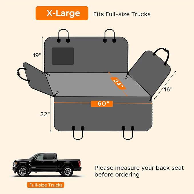 URPOWER Dog Car Seat Cover for Pets 100% Waterproof Seat Cover Hammock 600D Heavy Duty Scratch Proof Nonslip Durable Soft Back Seat Covers for Full Size Trucks - Image 6