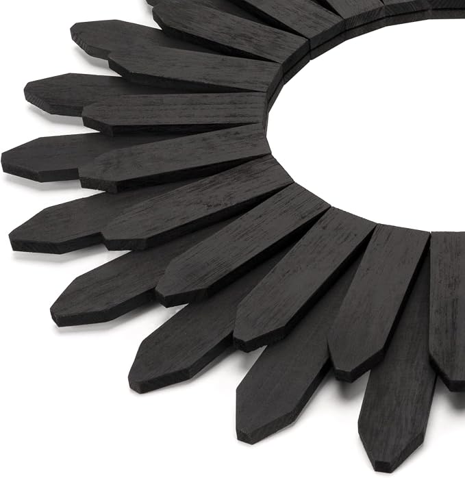 Honiway 21 inch Black Wall Decor Vintage Mirror, Boho Style, Wooden Frame, Easy to Hang, Ideal Gift - Image 2
