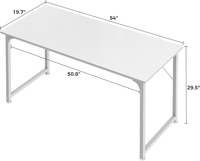 Huuger Computer Desk, 55 Inch Home Office Desk, Gaming Writing Work from Home Study Desk, Large Legroom, Sturdy Metal Frame, Modern Simple, White - Image 3