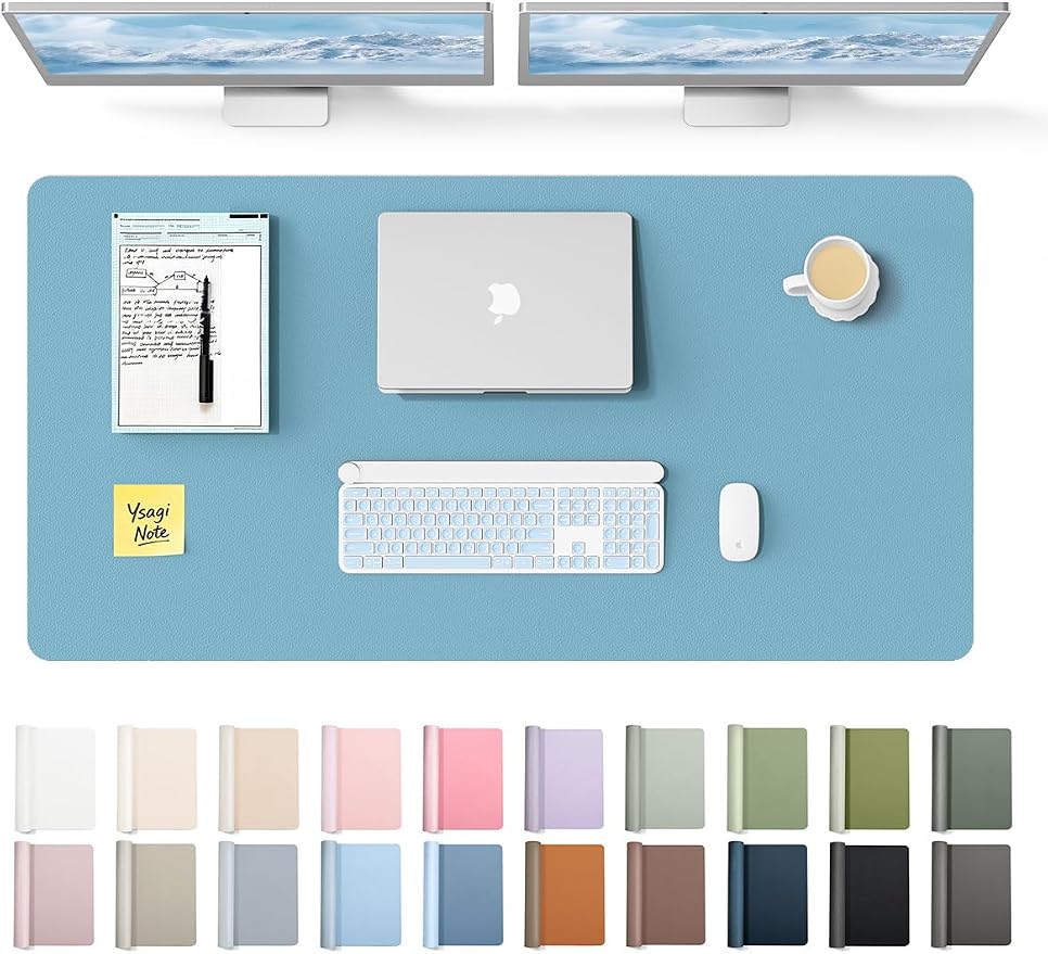 YSAGi Leather Desk Protector, Office Mat, Large Mouse Mat, Non-Slip PU Leather Blotter, Laptop Desk Mat, Waterproof Writing Pad for Office and Home (Sea Blue, 47.2" x 23.6") by YSAGi