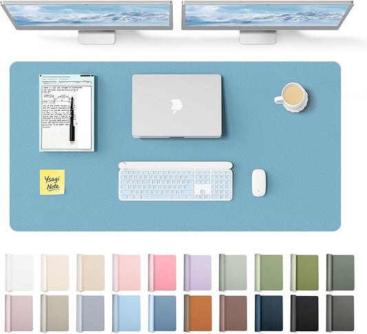 YSAGi Leather Desk Protector, Office Mat, Large Mouse Mat, Non-Slip PU Leather Blotter, Laptop Desk Mat, Waterproof Writing Pad for Office and Home (Sea Blue, 47.2" x 23.6") by YSAGi