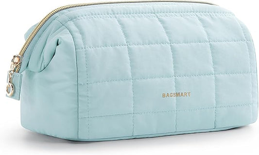 BAGSMART Makeup Bag Travel Toiletry Bag, Wide-open Zipper Pouch, Mint Green | Puffy Padded, Travel Essentials, Make Up Bag, For Women, Makeup Organizer, Toiletries Accessories Brushes by BAGSMART