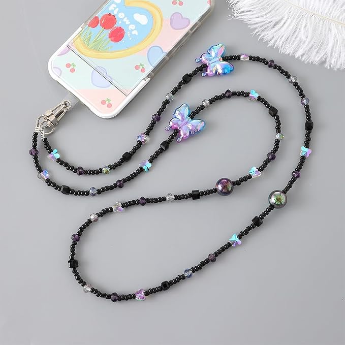 Phone Chain Crossbody Pearl Strap,Pearl Beaded Chain Shoulder Crossbody Lanyard with Phone Tether Patches Compatible with Most Phones Bag Purse(I) - Image 5