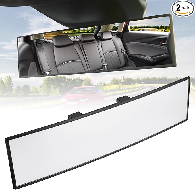 JOYTUTUS Rear View Mirror, Universal 12 Inch 2 Pack Panoramic Convex Rearview Mirror, Interior Clip-on Wide Angle Rear View to Reduce Blind Spot Effectively for Car SUV Trucks - Clear by JoyTutus