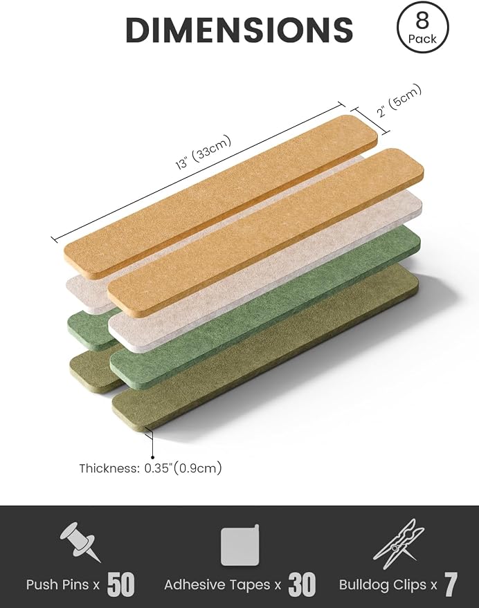 Fluxynara 13" x 2" Felt Wall Panels, Olive Grove | 8-Pack Includes 50 Push Pins and Adhesive Tabs for Photos, Notes and Decor in Bedroom Doors, Home Office or Studios - Image 2
