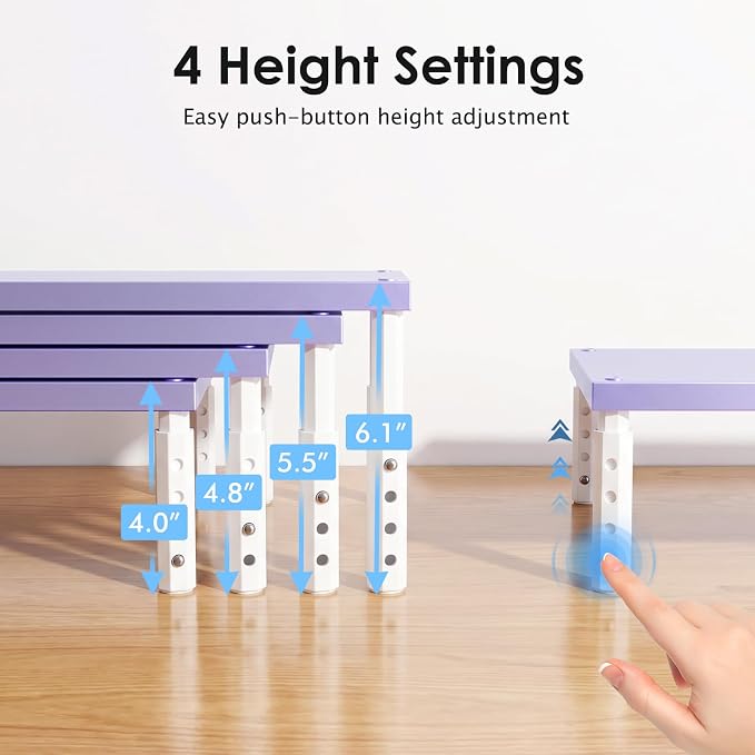 ECOLOVI Wood Computer Laptop Monitor Stand Riser, 4-Height Adjustable Desk Organizer and Accessories, Workspace Office Desk Decor & Accessories for Women, Purple - Image 7