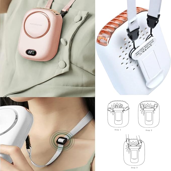 AOCOOLFAN Portable Neck Fan, Mini Small Personal Handheld Fan USB Rechargeable 3 Speed for Girls Boys Woman Eyelash Travel Home Office Outdoor (Pink) - Image 6