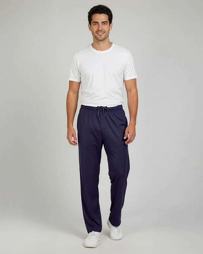 3 Pack Men's Mesh Open Bottom Sweatpants Active Athletic Workout Gym Pocket | Available in Big & Tall, Uncuffed, Elastic Waistband, Drawstring, Straight Leg, Running, Jogging, Exercise, Training, Sports - Image 3