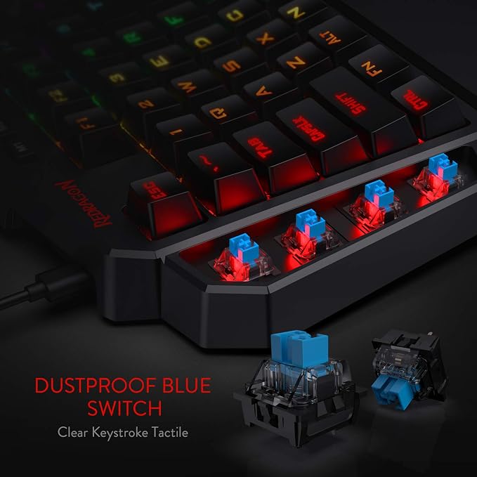 Redragon K585 Wired One-Handed RGB Gaming Keypad, Tactical 42-Key Layout | On Board 28 Combo Slots 4 Profiles Keyboard, USB Pass-Through Port, 16.8M Colors, Swap-Ready Socket, Detachable Wrist Rest - Image 4