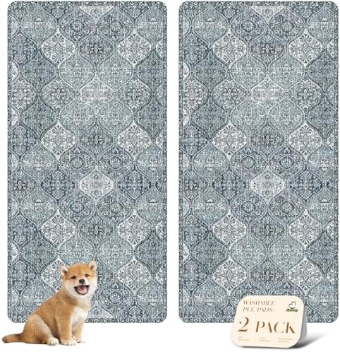 nunubaby Washable Pee Pads for Dogs, Stylish, Non-Slip and Leak-Proof Pee Pads. Reusable Potty Pads for Dogs for Crates and Floors.(Blue/Multi, 36" x72" ) by Nunubaby