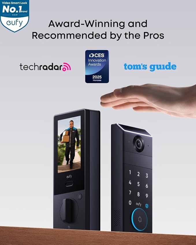 eufy Security Smart Lock FamiLock S3 Max with Palm Vein Recognition, Keyless Entry Front Door Lock, Wi-Fi Keypad Deadbolt+ 2K HDR Doorbell Camera, 16GB Built‑in Storage, BHMA 1, Rear Lock Video Screen - Image 2