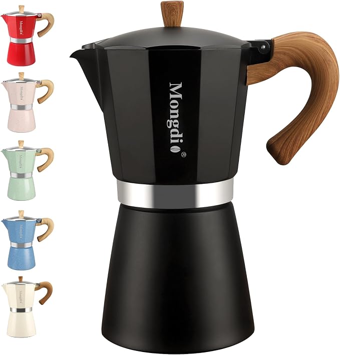 Mongdio Stovetop Espresso Maker Moka Pot, Cuban Coffee Maker Stove top coffee maker Moka Italian Espresso Greca Coffee Maker Brewer Percolator, 12 Espresso Cups, 20 oz - Black by Mongdio