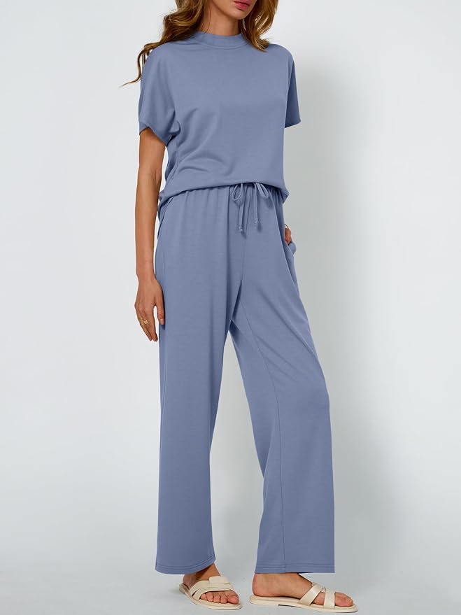 AUTOMET Women's 2 Piece Matching Lounge Sets 2026 Summer Mock Neck Sweatsuits Short Sleeve Loungewear Travel Outfits - Image 3