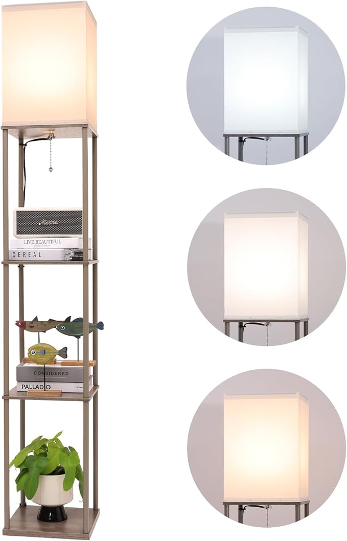 Gupuzm Floor Lamp with Shelves, Modern Square Standing Lamp with 3 Color Temperature Bulb, Corner Display Bookshelf Lamp for Living Room, Bedroom and Office （Grey） by GUPUZMproducesandsellslamp