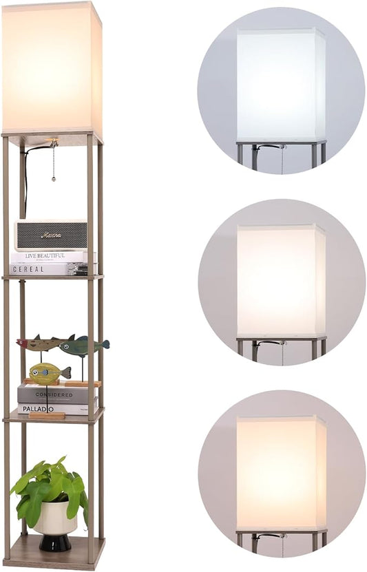 Gupuzm Floor Lamp with Shelves, Modern Square Standing Lamp with 3 Color Temperature Bulb, Corner Display Bookshelf Lamp for Living Room, Bedroom and Office （Grey） by GUPUZMproducesandsellslamp