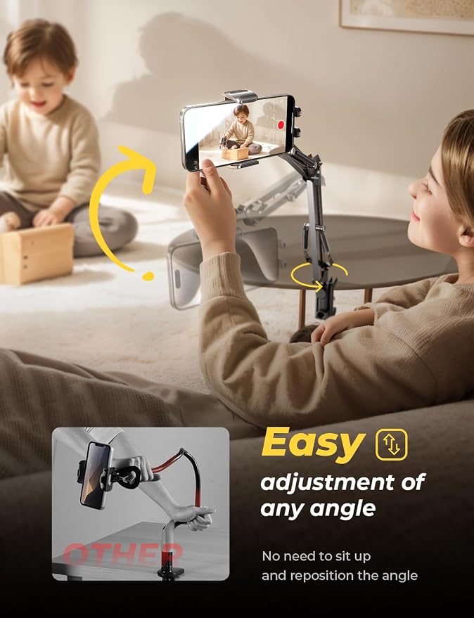 LISEN Gooseneck Phone Holder for Bed Desk [3rd Upgrade] Cell Phone Stand for Desk Bed Gaming Accessories,Gifts for Men Mom Senior Tech Mount for Recording Filming Laying Down Flexible Magic Arm Clamp - Image 4