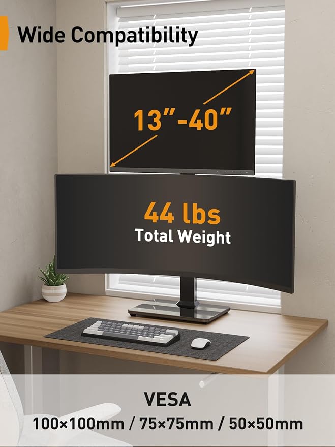 Perlegear Dual Vertical Monitor Stand for 13–40 inch Screens up to 44 lbs | Heavy-duty steel, swivel, tool-free tilt, 360° rotation, 13 height settings, cable management, max VESA 100x100mm, office use - Image 2
