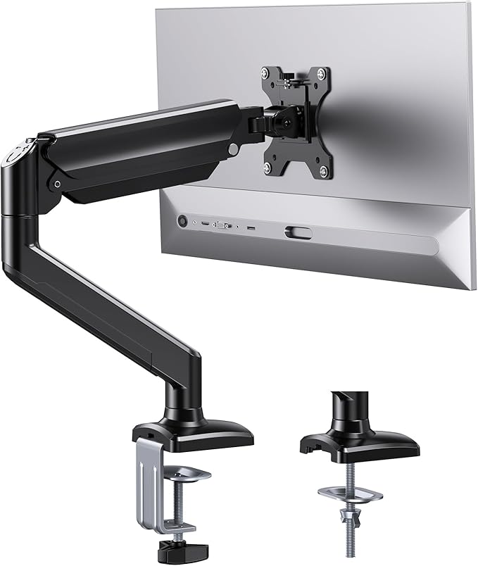 ErGear Single Monitor Arm for 13-36 Inch Screens, 22 lbs Capacity | Full-motion adjustment, C-clamp or grommet mounting, cable clips, 22 lbs support, ultrawide setup, VESA 75x75/100x100mm by ErGear