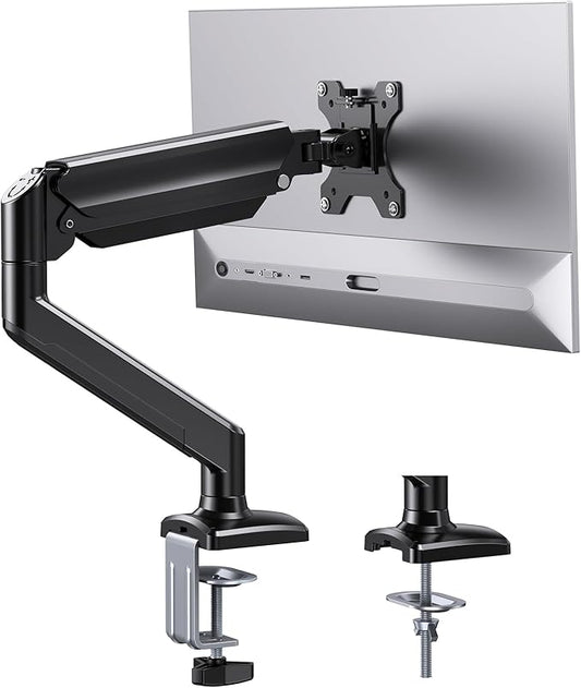 ErGear Single Monitor Arm for 13-36 Inch Screens, 22 lbs Capacity | Full-motion adjustment, C-clamp or grommet mounting, cable clips, 22 lbs support, ultrawide setup, VESA 75x75/100x100mm by ErGear