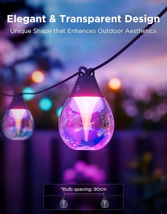 Govee Clear Bulb Outdoor String Lights, 48ft IP67 Patio & Backyard Lights | 15 RGBWIC Dimmable LED Bulbs, 111 Modes, Music Sync, IP67 Waterproof & Shatterproof, Work with Alexa, Google & Matter - Image 7