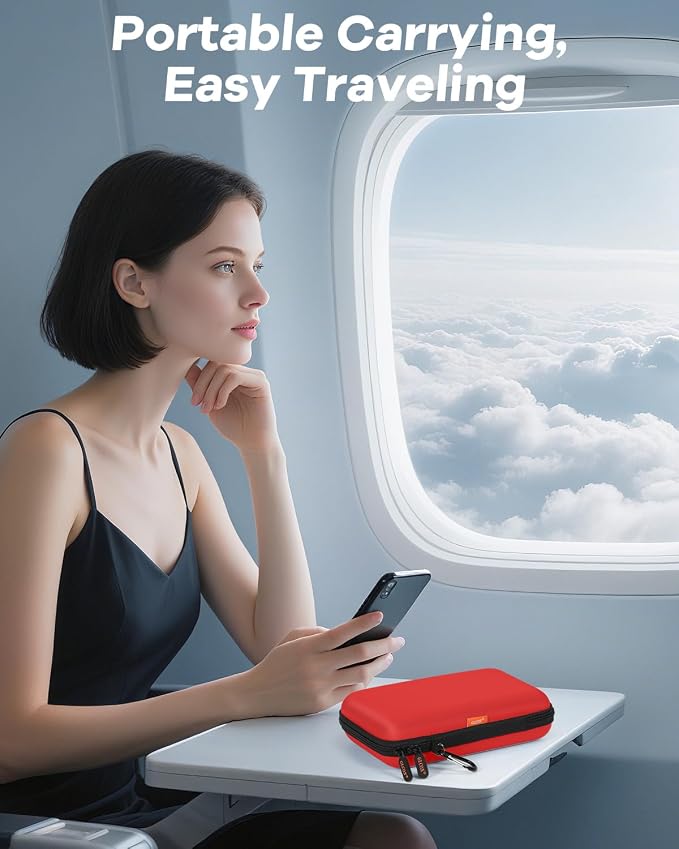 Pure-Red Shockproof Hard Shell Carrying Case for Portable External Hard Drive, Power Bank, Charger, Seagate Game Drive, Cell Phone, Electronic, Women Accessories - Large Storage Pouch Travel Bag - Image 2