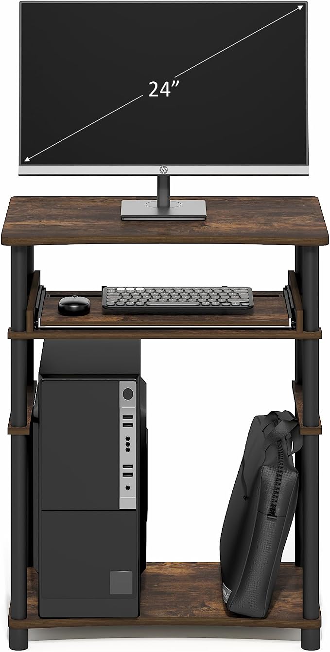 Furinno Home Desk, 23.6 Wide Gaming Desk with Keyboard Tray, Open Shelf Laptop Notebook Computer Desk, Office Desk for Home Office, Study Room, Dorm, Bedroom, Amber Pine - Image 6