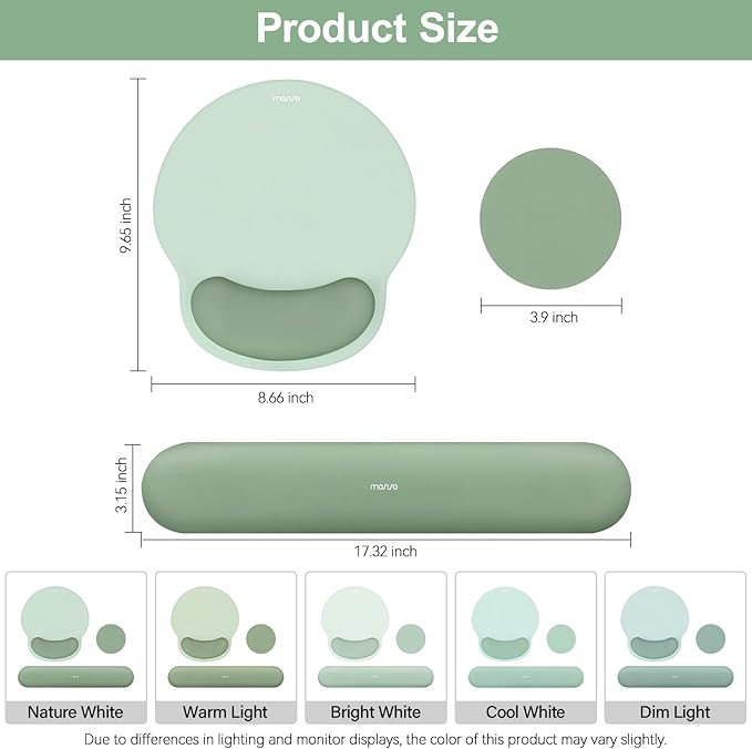 MOSISO Wrist Rest Support for Mouse Pad&Keyboard Set, Antique Green | Circle Curved Ergonomic Mousepad Non-Slip Base Home/Office Pain Relief&Easy Typing Pad with Soft Cloth&Silicone Lining - Image 7