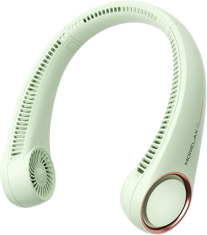 Morelax Neck Fan, USB Rechargeable Personal Fan,Hand Free Bladeless Portable Fans,4000 mAh, 3 Speeds,72 Air Faster softer 360° Cooling, Ultra Quiet,Gift Suitable for Home, Office, Travel, Sports Green by Morelax