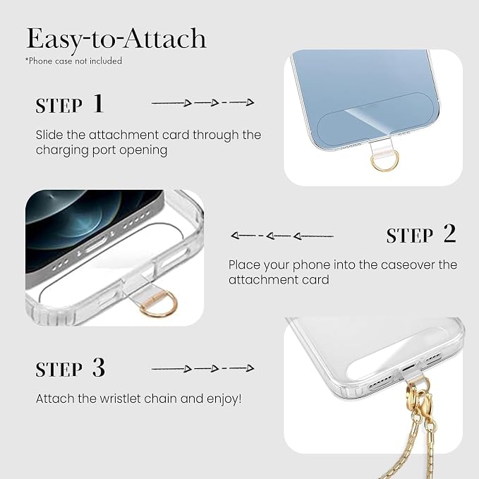 Phone Wrist Strap Metal Phone Chain Lanyard Hand Wristlet Detachable Phones Charm with 3 Tether Tabs with CellPhone Stand Holder Finger Grip Universal for Women Girls Traveling Party Walking Gold - Image 6