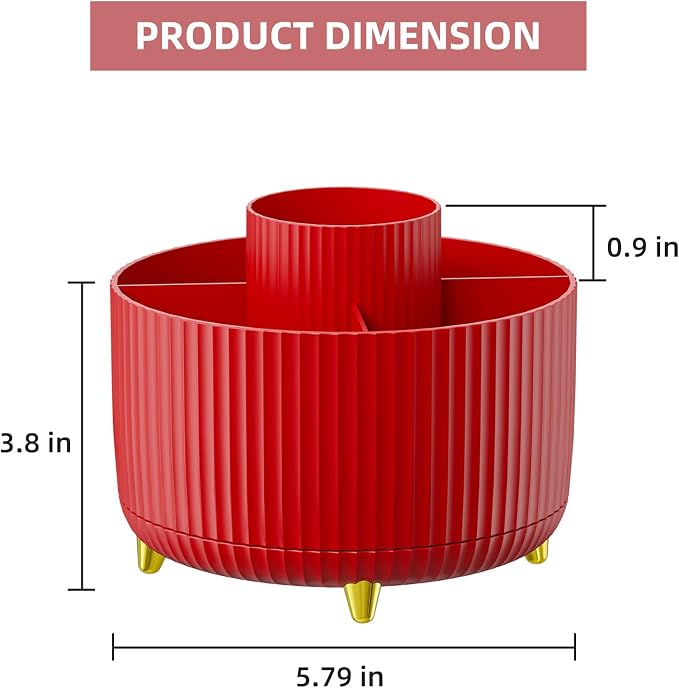 Marbrasse Desk Organizer, 360-Degree Rotating Pen Holder for Desk, Desk Organizers and Accessories with 5 Compartments Pencil Organizer, Art Supply Storage Box Caddy for Office, Home (Red) - Image 5