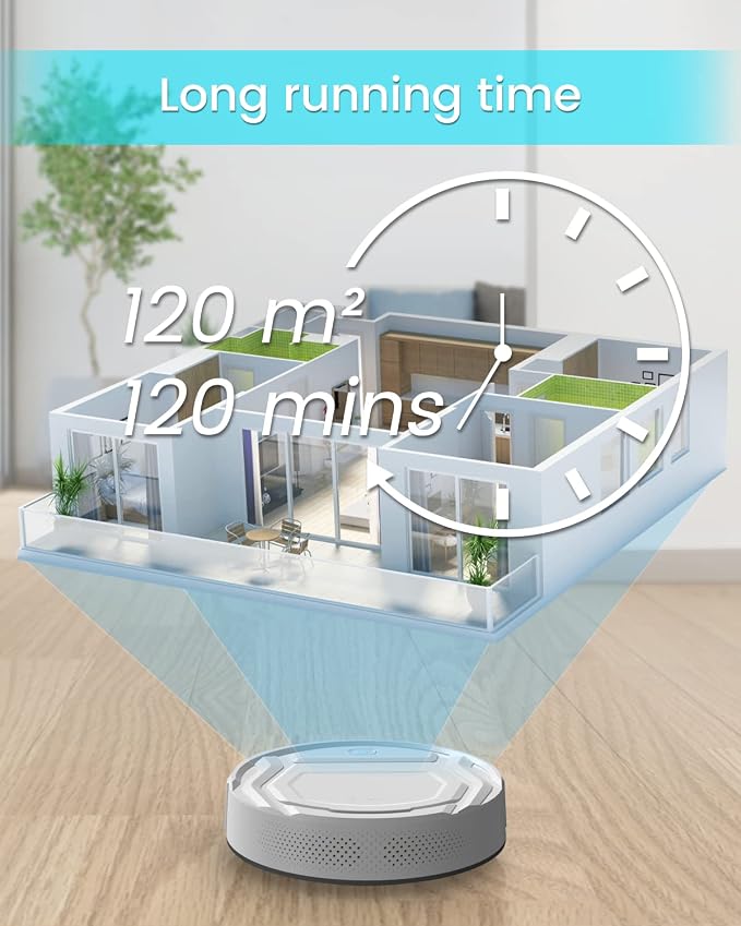 Lefant M210 Pro Robot Vacuum with 2200 Pa Powerful Suction, 6 Cleaning Modes, 120 Mins Runtime, Quiet, Self-Charging, Voice Control, Ideal for Pet Hair and Hard Floor, White - Image 4