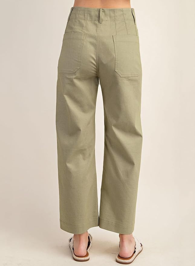 miduo Womens High Waisted Cropped Wide Leg Stretchy Straight Pants Trousers with Pockets - Image 5