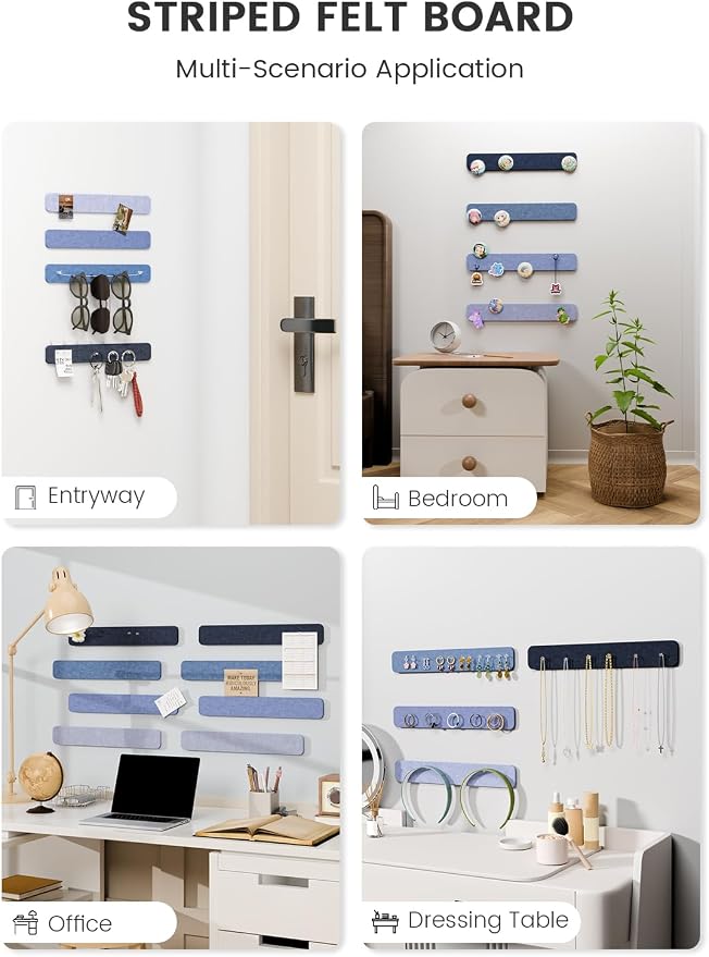 Fluxynara 13" x 2" Felt Wall Panels, Denim Mist | 8-Pack Includes 50 Push Pins and Adhesive Tabs for Photos, Notes and Decor in Bedroom Doors, Home Office or Studios - Image 6