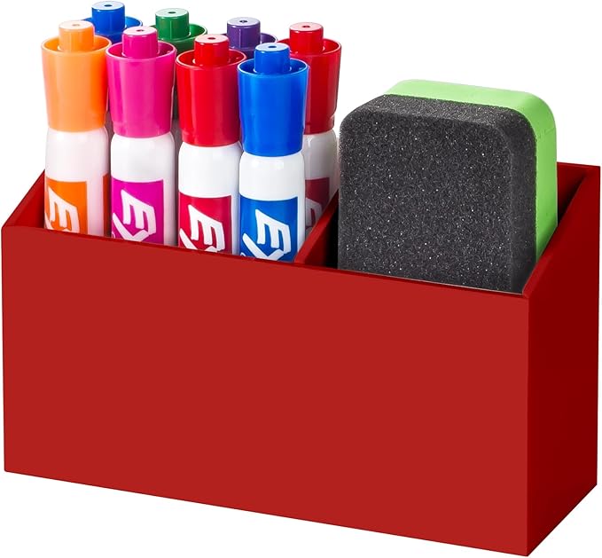 BEYGORM Magnetic Dry Erase Marker Holder for Whiteboard & Refrigerator | Non-slip Acrylic Pen Holder for Classroom, Fridge Magnet, Locker Organizer Accessories, Teacher & School Supplies(Red) by BEYGORM