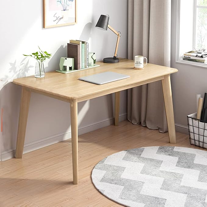 IOTXY Simple Wooden Writing Desk - Modern Minimalist Style PC Laptop Computer Workbench with Solid Wood Legs, 39" W Home Office Work Table for TV Stand Music Video Live Broadcast Workstation, Oak by IOTXY