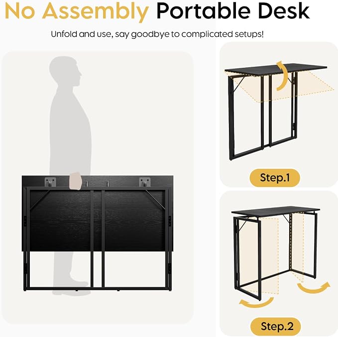 alawooder 31.5" Folding Desk: No Assembly, Wood Top for Small Spaces | Home office desk, holds 150 lbs, folds flat to 2.3 in, splash-proof wood top, sturdy metal frame - Image 7