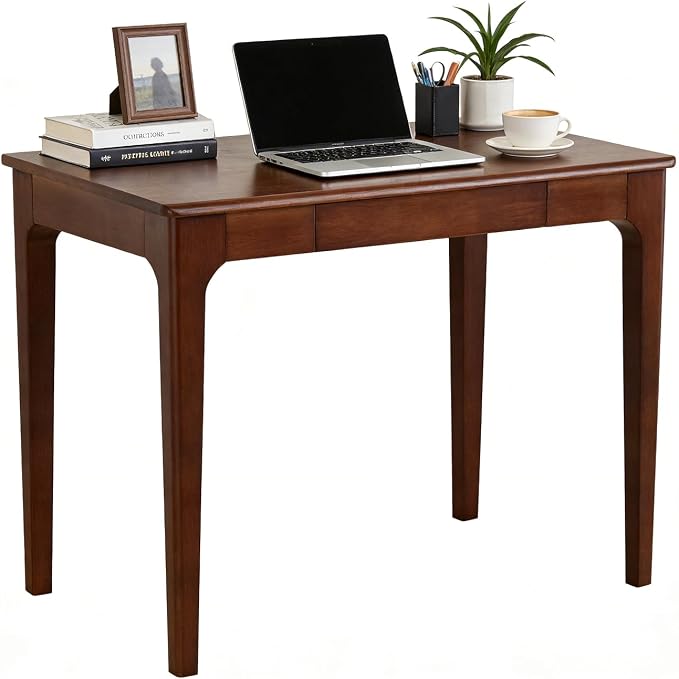 Solid Wooden Desk with Drawers, Small Writing Desk with Drawers for Computer, PC Desk for Work, Study or Gaming, Easy to Assemble (Walnut, 31.5IN) by Unknown