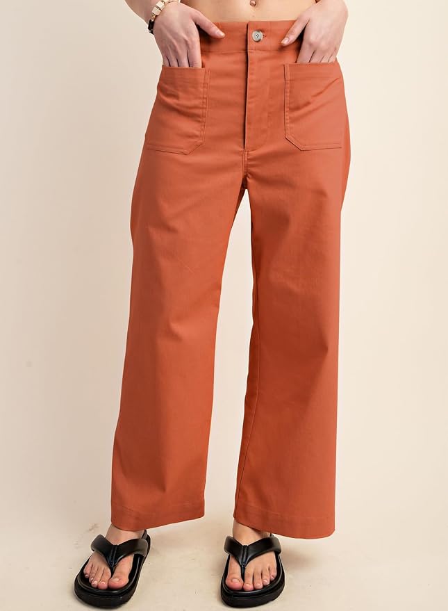 miduo Womens High Waisted Cropped Wide Leg Stretchy Straight Pants Trousers with Pockets - Image 3
