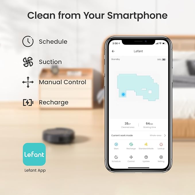 Lefant M210P Robot Vacuum Cleaner, 4000pa Suction, 200 Mins Runtime, Super Thin, Quiet, Self-Charging, Ideal for Pet Owners, Multi Surface Cleaning, APP/WiFi/Alexa Control, Gray - Image 8